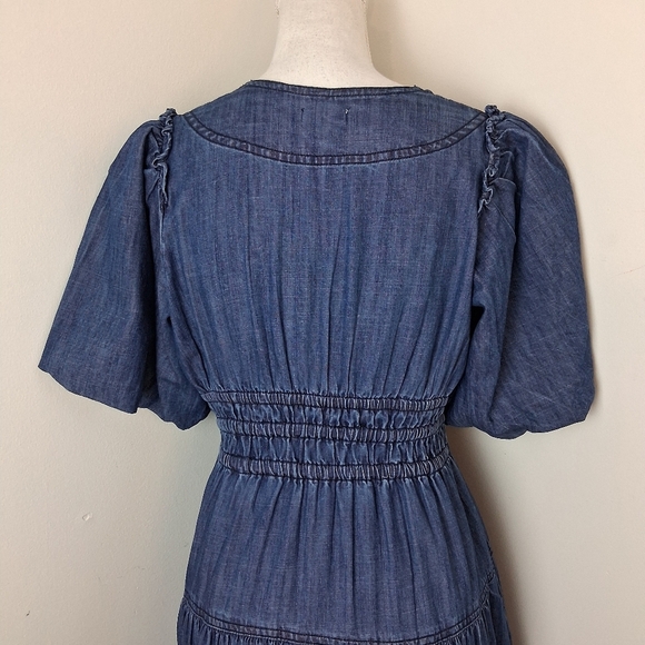 Pilcro Smocked Puff-Sleeve Denim Cotton Dress Size Small - Picture 5 of 12